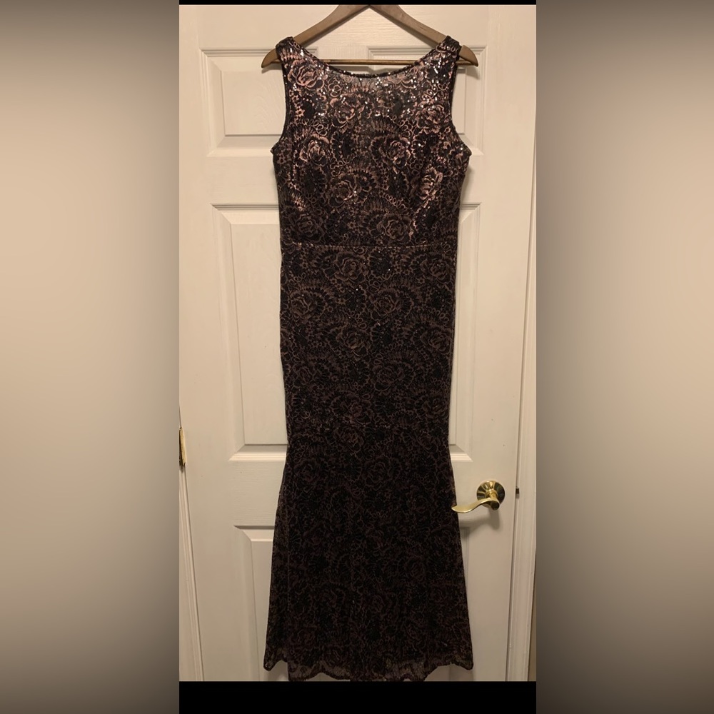 Laundry Black with gold sequin gown.